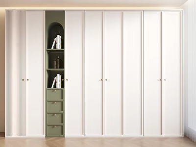 Modern White Shoe Cabinet With Multiple Doors Green Accent Drawers And Storage Design 3d model