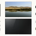 Two TVs With Scenic Mountain Reflection Black Screen And Remote Controls