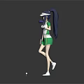 3D Female Character In Green White Sportswear With Golf Club And Ball On Gray Background