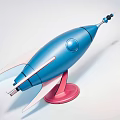 Modern Blue Rocket Shaped Decorative Ornament Set With Red Base 3d model