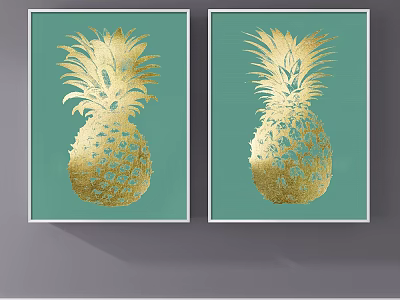 Modern Botanical Art with Golden Pineapple on Teal Background Two Pieces 3d model