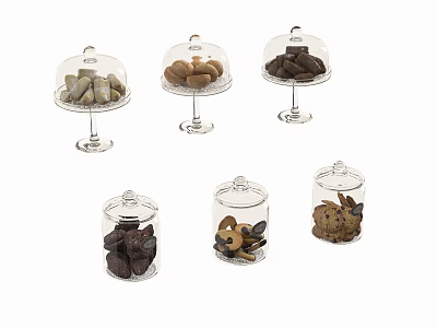 Assorted Cookies And Pastries Displayed In Glass Domes And Jars With Lids 3d model