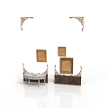 Scene Components Including Decorative Carved Corner Pieces Photo Frames And Small Cabinets