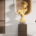 Elegant Modern Interior With Golden Bust Sculpture And White Panda Sculpture On Pedestals