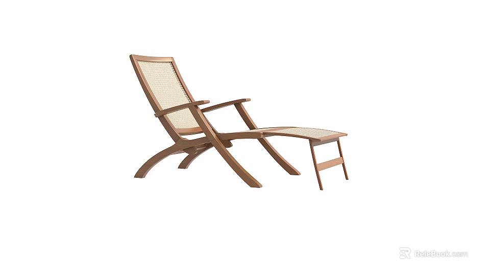 Wooden Lounge Chair With Wicker Seat Backrest And Footrest For Outdoor Patio 3d model 