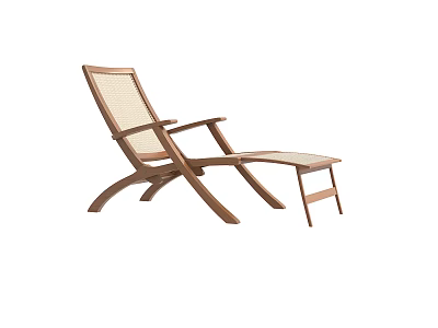 Wooden Lounge Chair With Wicker Seat Backrest And Footrest For Outdoor Patio 3d model