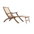 Wooden Lounge Chair With Wicker Seat Backrest And Footrest For Outdoor Patio