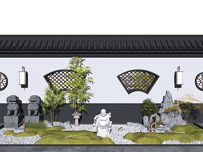 New Chinese style landscape sketch courtyard sketch rockery stone dry landscape courtyard landscape pine outdoor plants Zen landscape model