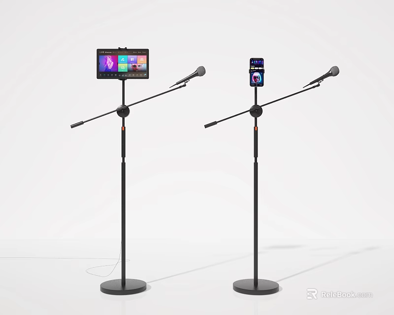 Mobile Digital Setup With Two Microphone Stands Holding Tablet And Smartphone Colorful Screen Displays 3d model 