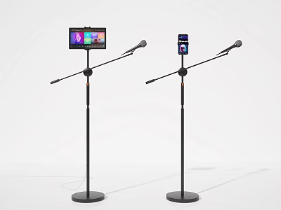 Mobile Digital Setup With Two Microphone Stands Holding Tablet And Smartphone Colorful Screen Displays 3d model