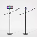 Mobile Digital Setup With Two Microphone Stands Holding Tablet And Smartphone Colorful Screen Displays
