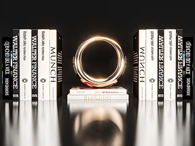 Modern Decorative Ornament Set With Metallic Ring And Stacked Books 3d model
