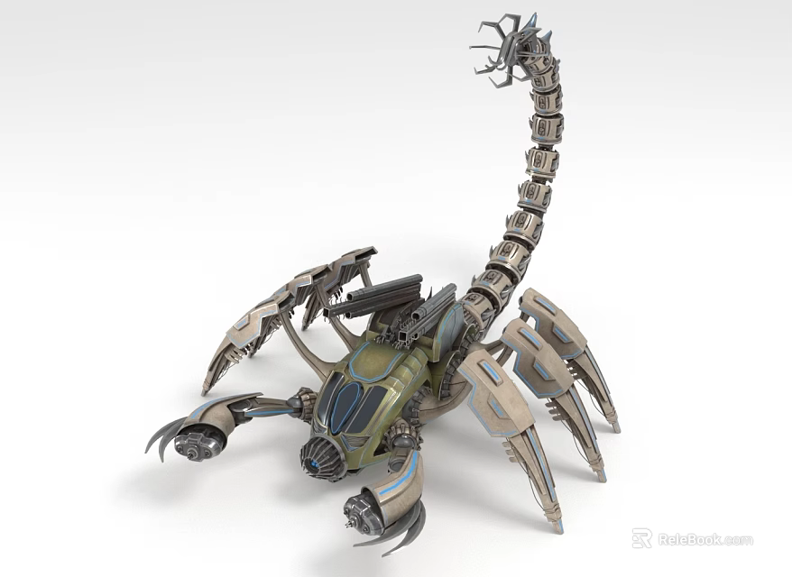 Mechanical Scorpion With Long Tail Robotic Limbs And Metallic Armor Design 3d model