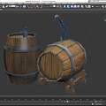 Wooden Storage Barrels With Axe Faucet And Metal Bands For Home Use