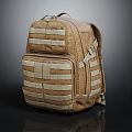 Durable Brown Backpack with Beige Stripes and Multiple Compartments for Outdoor Use 3d model