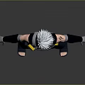 Silver Haired Ninja Character With Batman Logo Vest Dark Blue Pants And Wrist Guards