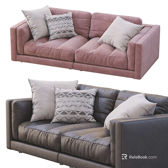 Pink and Dark Gray Two Seater Sofa with Light Gray and Patterned Decorative Pillows 3d model