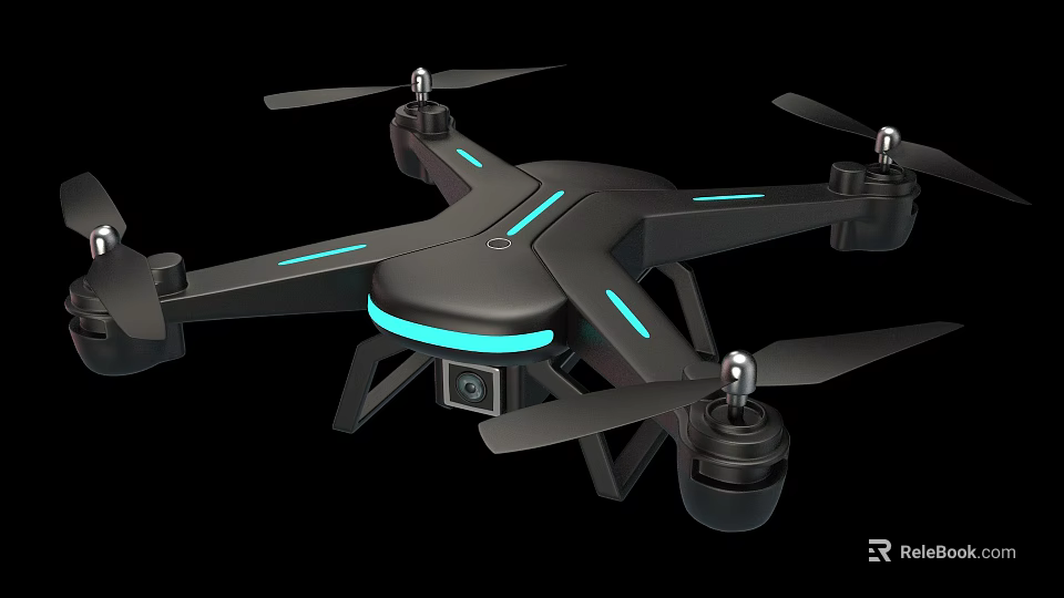 Intelligent Quadcopter Drone With Camera Blue LED Lights And Black Body Design 3d model 