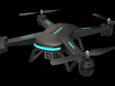 Intelligent Quadcopter Drone With Camera Blue LED Lights And Black Body Design 3d model