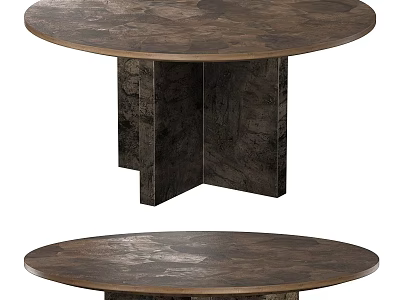 Modern Round Dark Wooden Dining Table With Unique Base Design 3d model