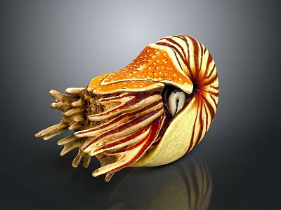 Vibrant Aquatic Nautilus Featuring Spiral Shell And Orange Striped Tentacles 3d model
