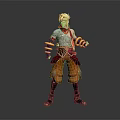 3D Fantasy Humanoid Character With Blonde Hair Red Scarf Yellow Arm Bands And Orange Pants