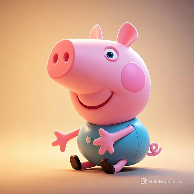 Cute Pink Reptile Plush Toy With Blue Outfit And Smiling Face 3d model 