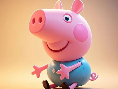 Cute Pink Reptile Plush Toy With Blue Outfit And Smiling Face 3d model