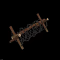 Wooden Crossed Defensive Weapon Structure With Barbed Wire Military Obstacle