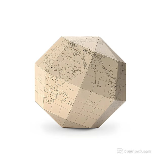Wooden Building Block with Polyhedral Shape Featuring Detailed World Map Design 3d model 