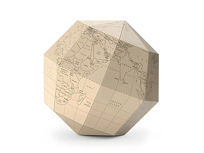 Wooden Building Block with Polyhedral Shape Featuring Detailed World Map Design 3d model