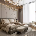 Luxurious Modern Hotel Room Interior With Large Bed Floor Lamp Sofa And Decorative Chandelier