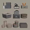 Modern Decorative Ornament Set With Square Round Storage Boxes And Neutral Tones