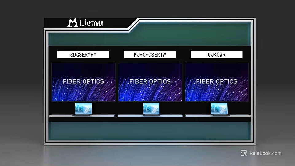 Liema Showcase Shelf With Multiple Fiber Optics Screens And Product Displays 3d model 