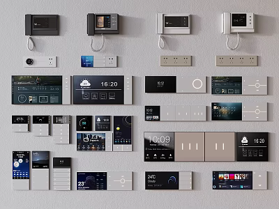 Modern Smart Switch Panels With Digital Displays And Various Control Designs 3d model