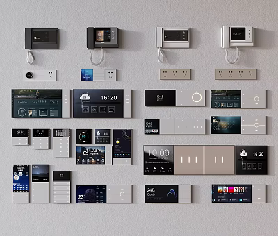 Modern Smart Switch Panels With Digital Displays And Various Control Designs 3d model
