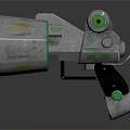 Futuristic Energy Weapon With Green Glowing Barrel Yellow Lightning Symbol And Mechanical Design