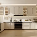 Modern Kitchen Interior Design With White Cabinets Built-in Appliances And Natural Light