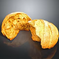 Fresh Baked Bread Two Sliced Pieces Golden Crust Soft Porous Interior on Black Surface