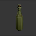 Green Polyhedral Olive Oil Bottle With Orange Cap For Food Seasoning In Kitchen