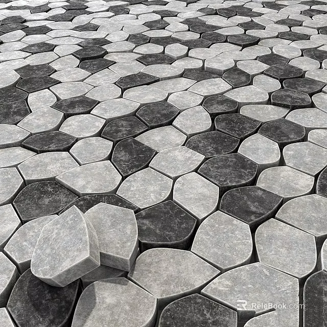 Dark And Light Gray Hexagonal Stone Tiles Pavement With Geometric Pattern 3d model 