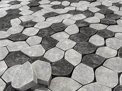 Dark And Light Gray Hexagonal Stone Tiles Pavement With Geometric Pattern 3d model