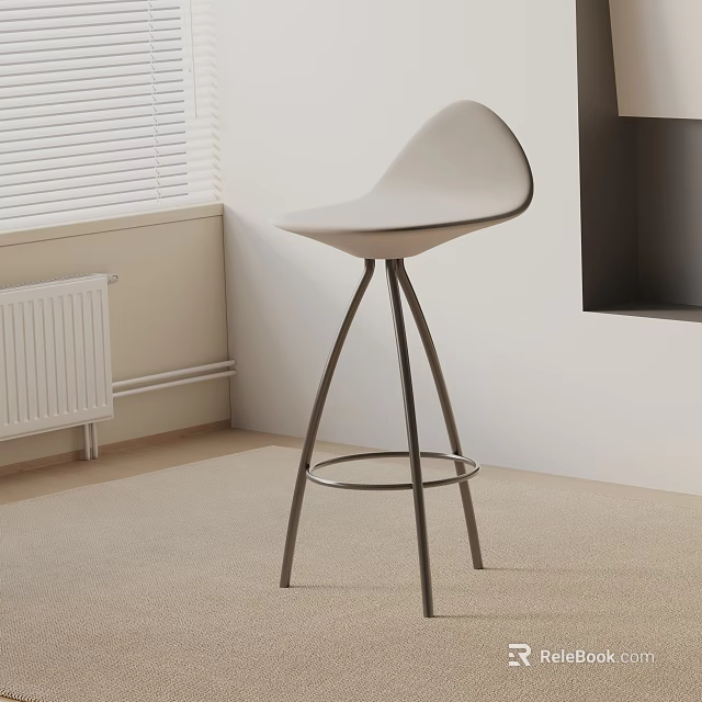 Modern Minimalist White Bar Stool With Curved Back And Metal Footrest Ring 3d model 