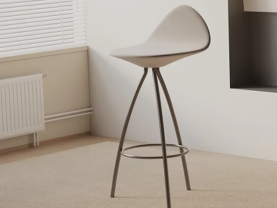 Modern Minimalist White Bar Stool With Curved Back And Metal Footrest Ring 3d model