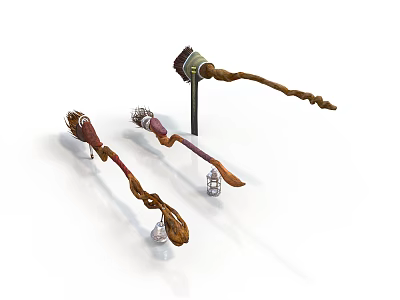 Unique Decorative Wands With Wooden Handles And Intricate Metal Accents 3d model