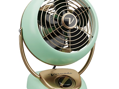 Vornado Mint Green Retro Cooling Fan With Golden Stand And Control Knob 3d model