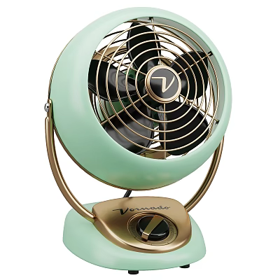 Vornado Mint Green Retro Cooling Fan With Golden Stand And Control Knob 3d model