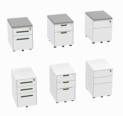 White Chest of Drawers with Multiple Drawers and Movable Wheels Different Top Designs 3d model