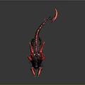 Fantasy Game Movie Character Fierce Dark Creature With Red Spikes Horns And Tail