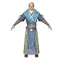 White Haired Male Fantasy Character In Blue Traditional Costume With Decorative Belt